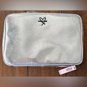 Victoria's Secret Metallic Silver Makeup Bag w/ 2 Smaller Bags (Gold & Pink)